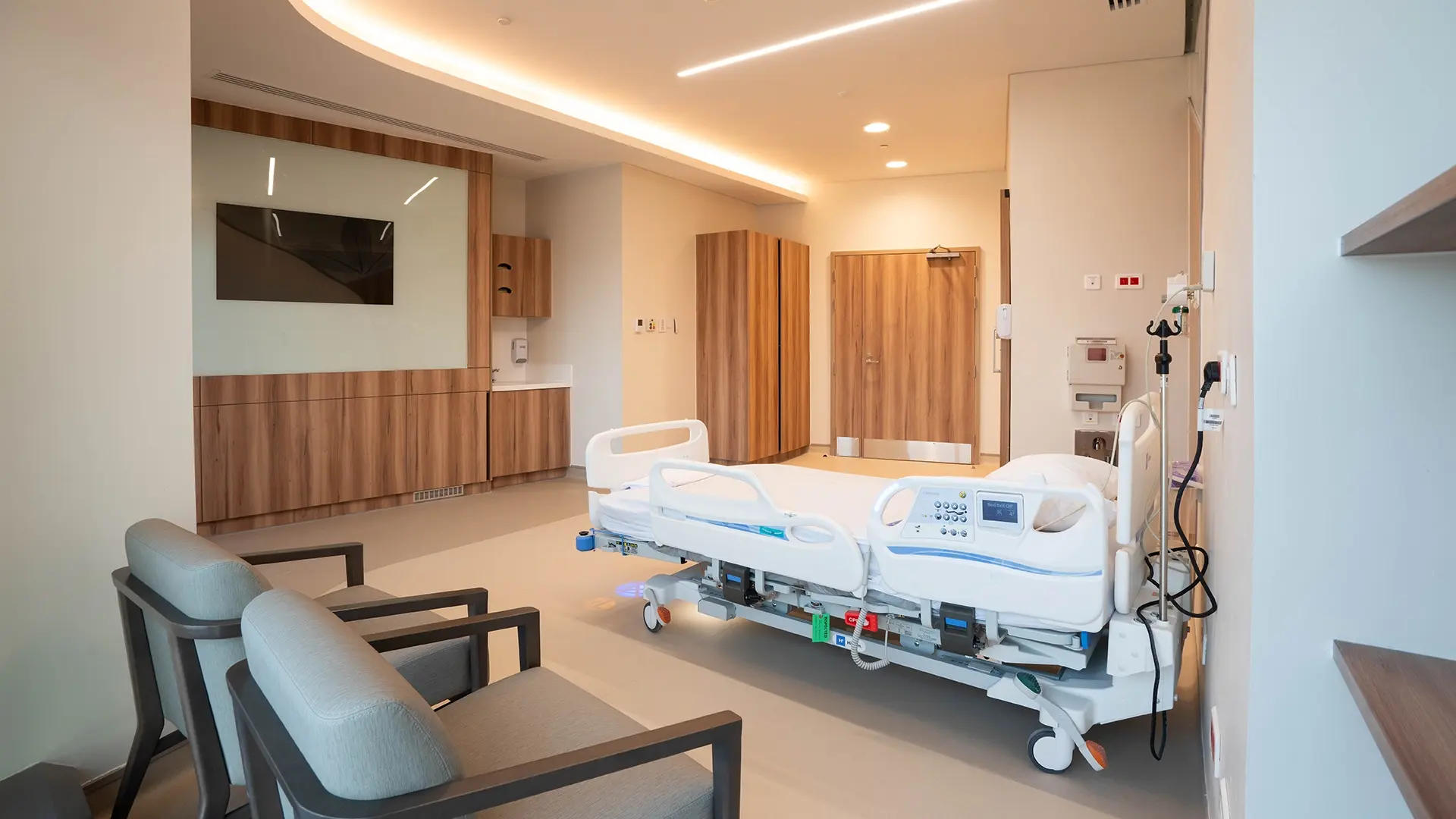 Patient room interior for Almoosa Rehabilitation Hospital, Al Ahsa